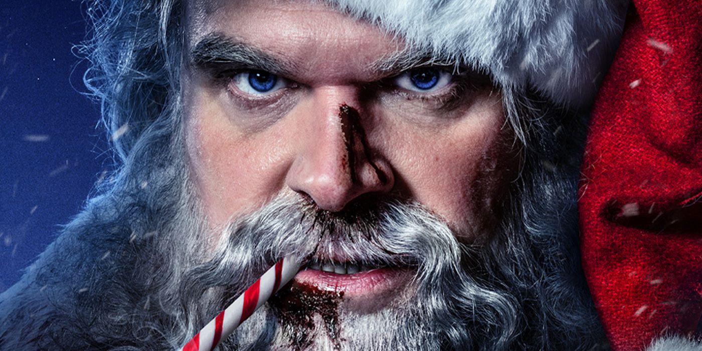 David Harbour as a naughty Santa Claus in Violent Night Poster Header