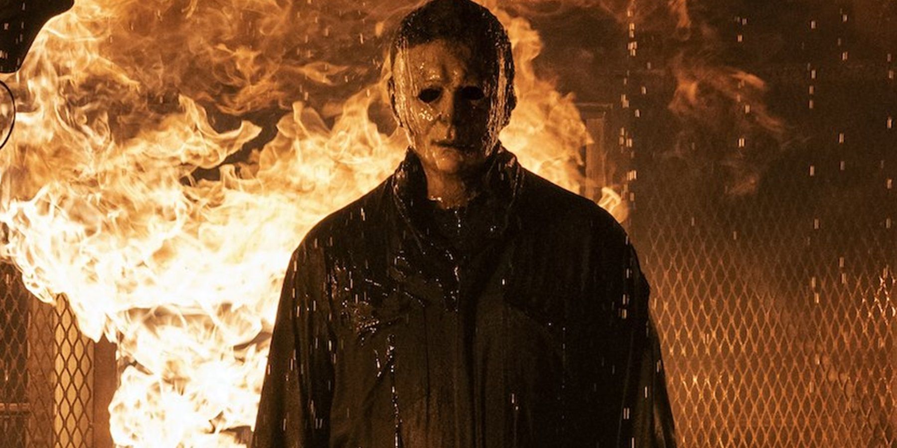 Michael Myers emerges from a burning house in Halloween Kills