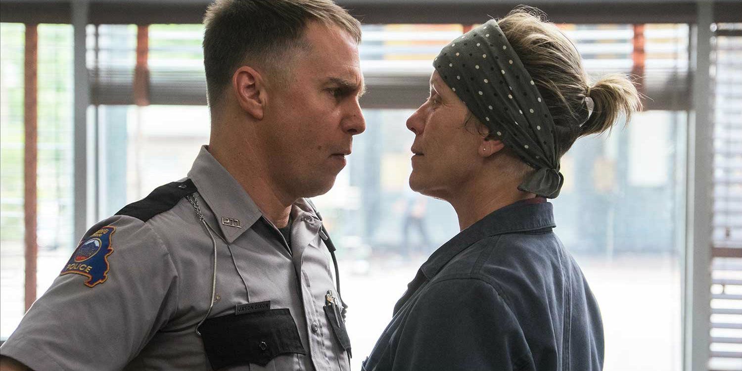 Sam Rockwell and Frances McDormand look face to face in Three Billboards