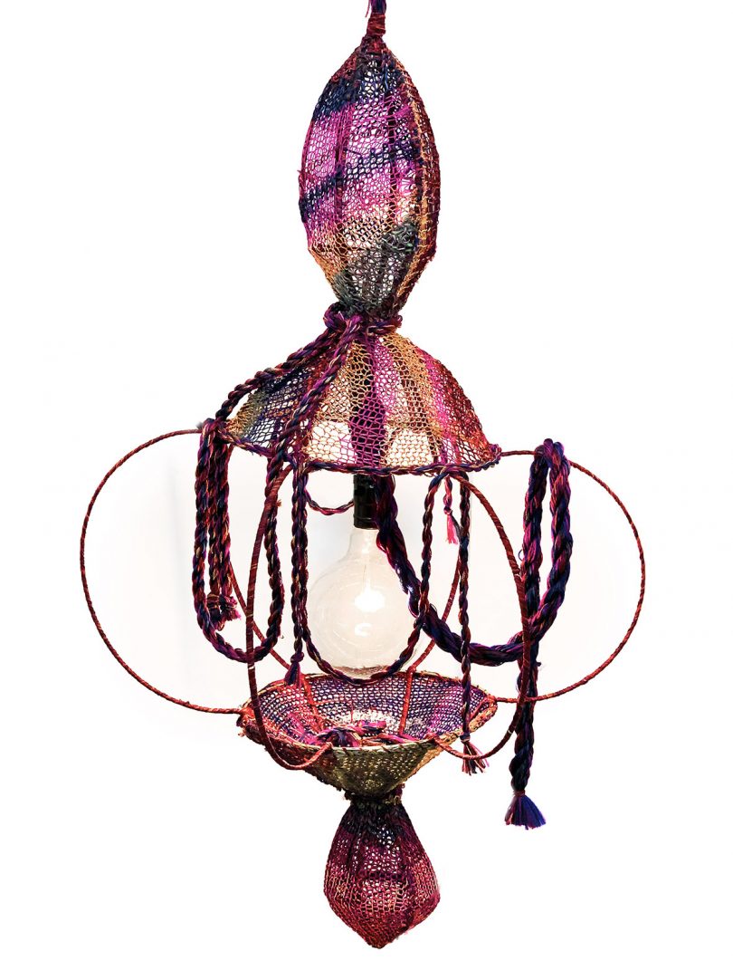 multi-colored chandelier against a white background