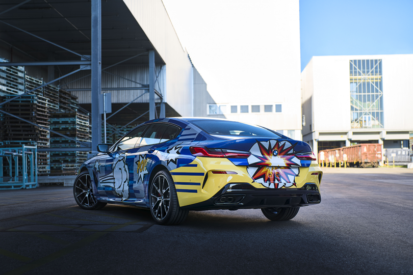 rear of colorful graphic sports car