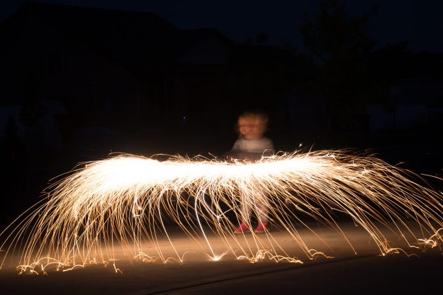kids with sparklers in summer