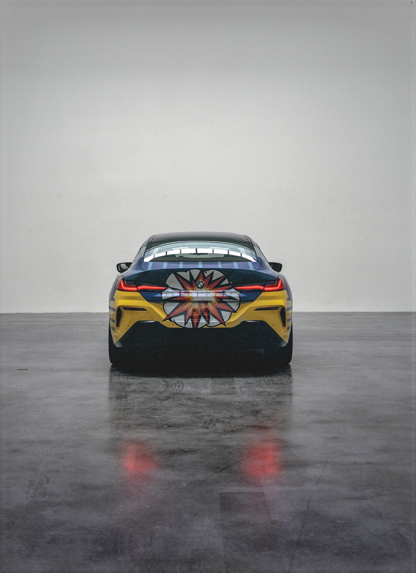 rear of colorful graphic sports car