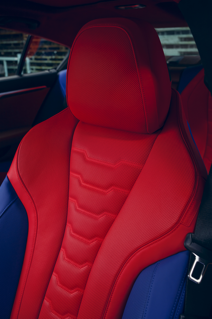 red and blue car seat