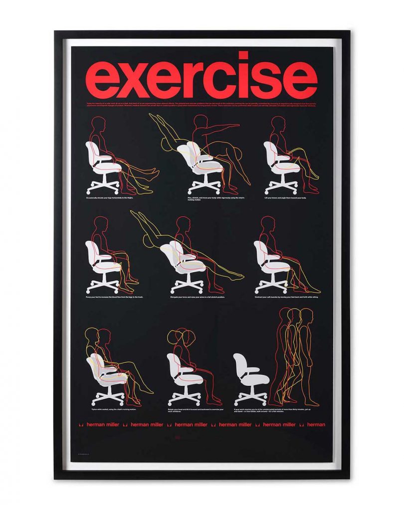 graphic design poster of figure doing exercise in Ergon chair