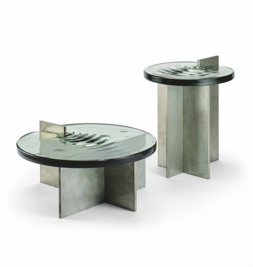 grey coffee table and grey side table on white background