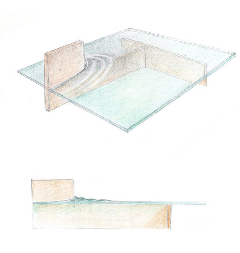 color sketch of glass table design