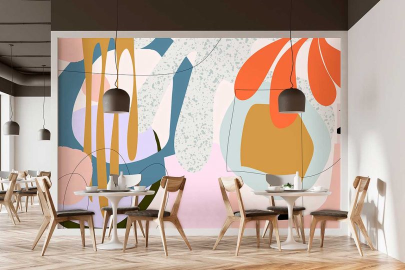 graphic wallpaper with colorful abstract pattern in restaurant