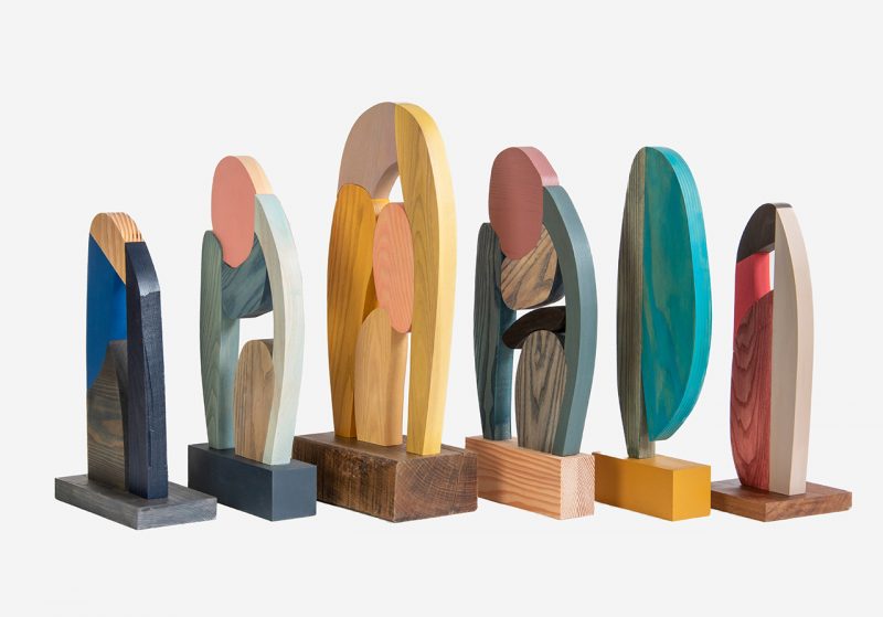 colorful abstract wooden sculptures