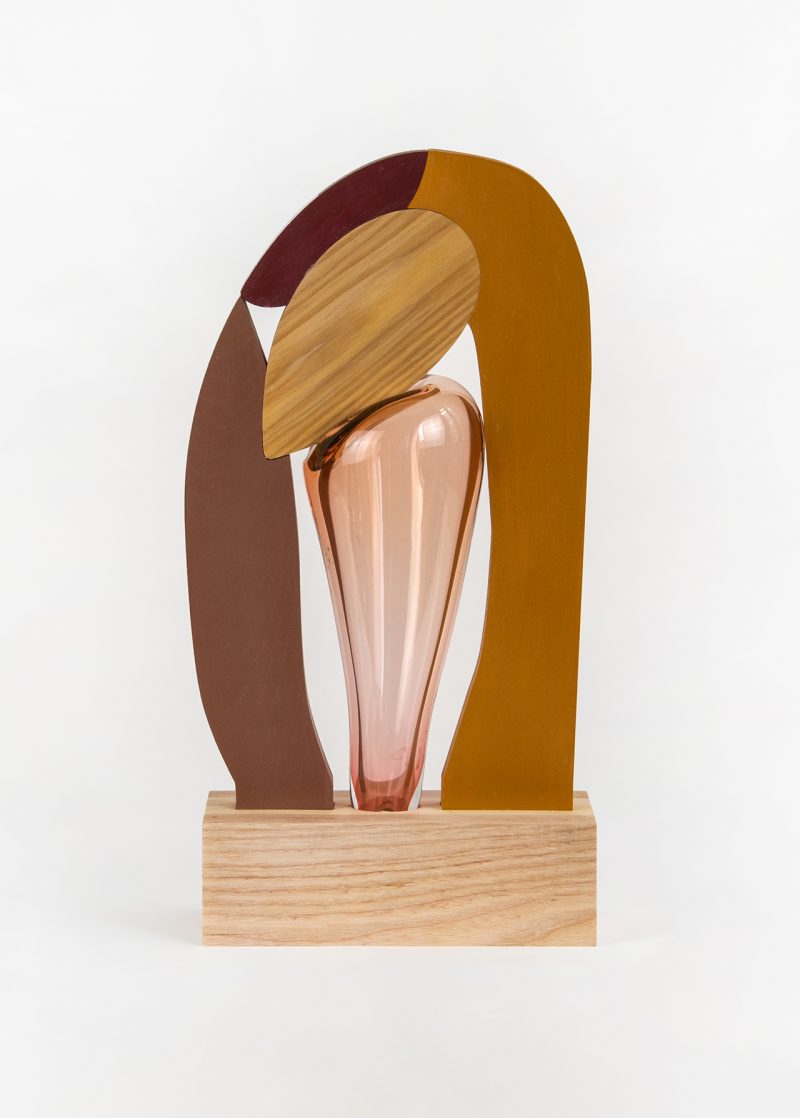 colorful abstract wood and glass sculpture