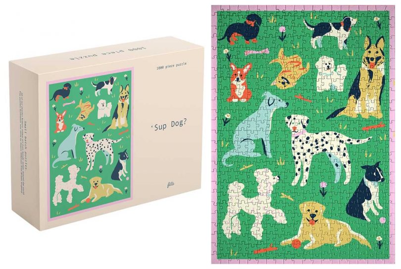 illustrated puzzle of various dogs