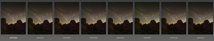 milky way image sequence for stacking