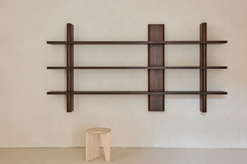 wall shelves and stool