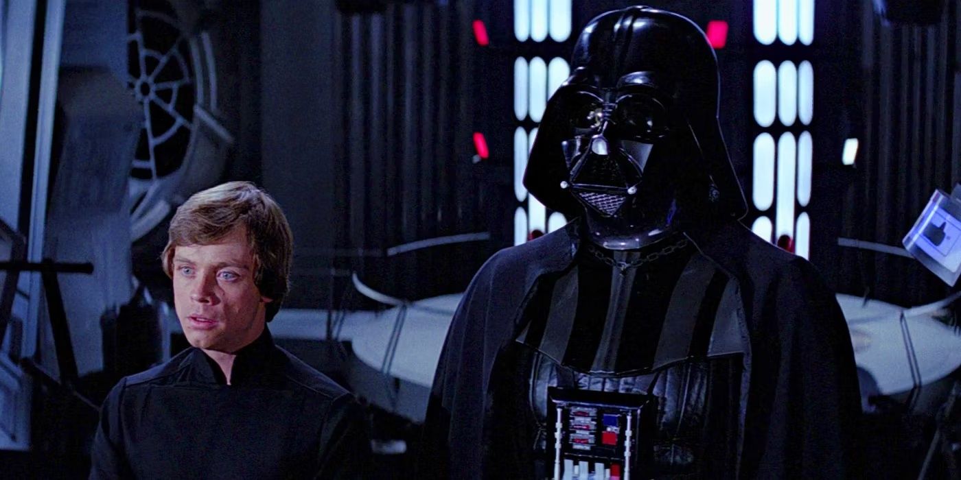 Luke and Darth Vader in the Emperor's throne room in Return of the Jedi