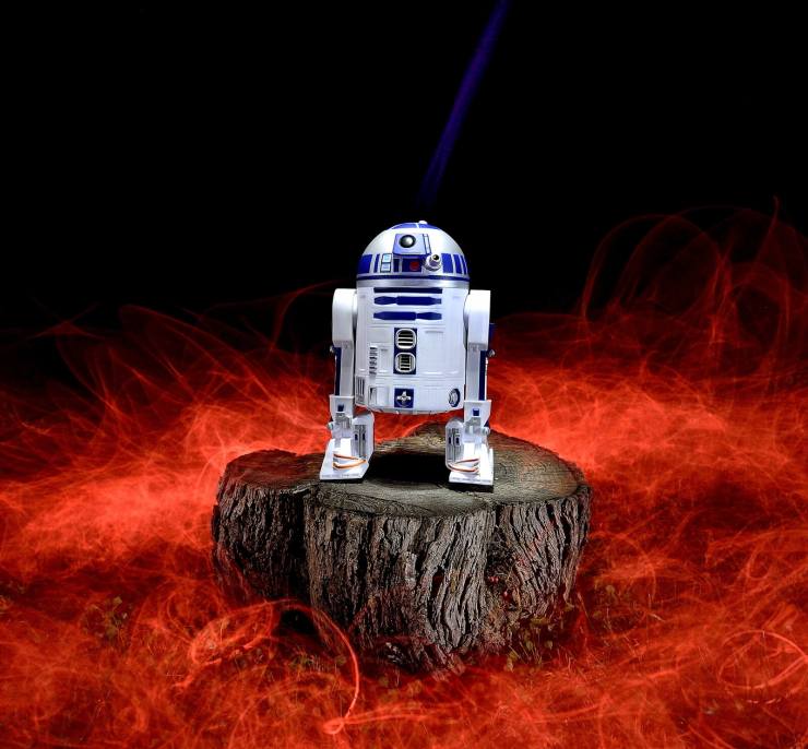 R2-D2 photo at night.