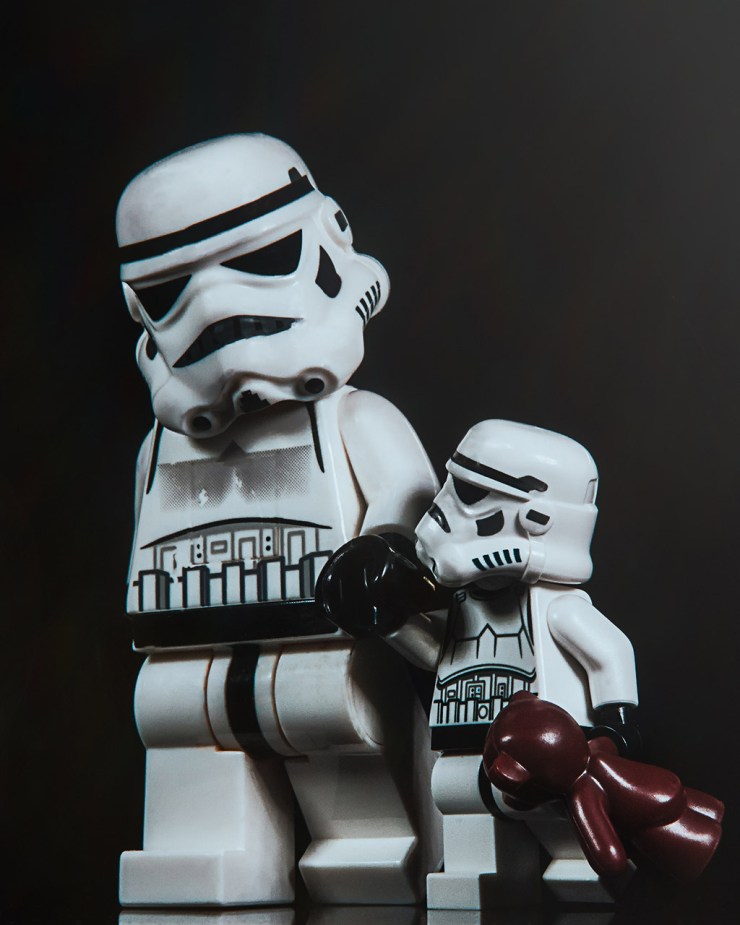 Father and son Storm Troopers on a walk