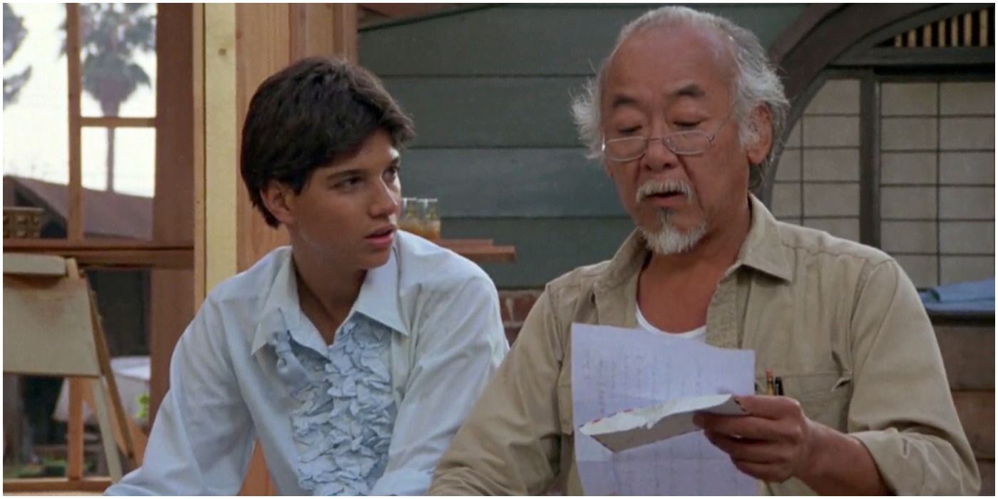 Ralph Macchio as Daniel LaRusso and Pat Morita as Mr. Miyagi in The Karate Kid