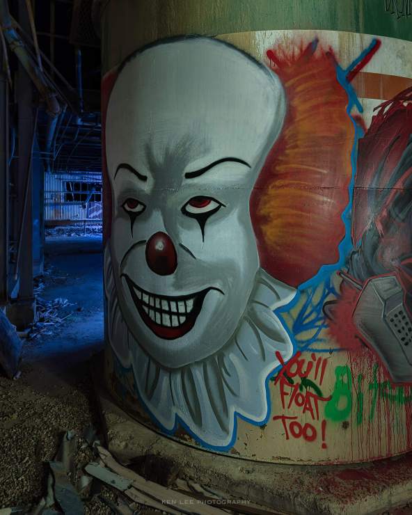 Clown photo at night with light painting.