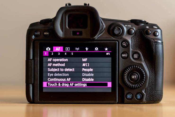 Canon R5 Touch and Drag AF Settings Menu