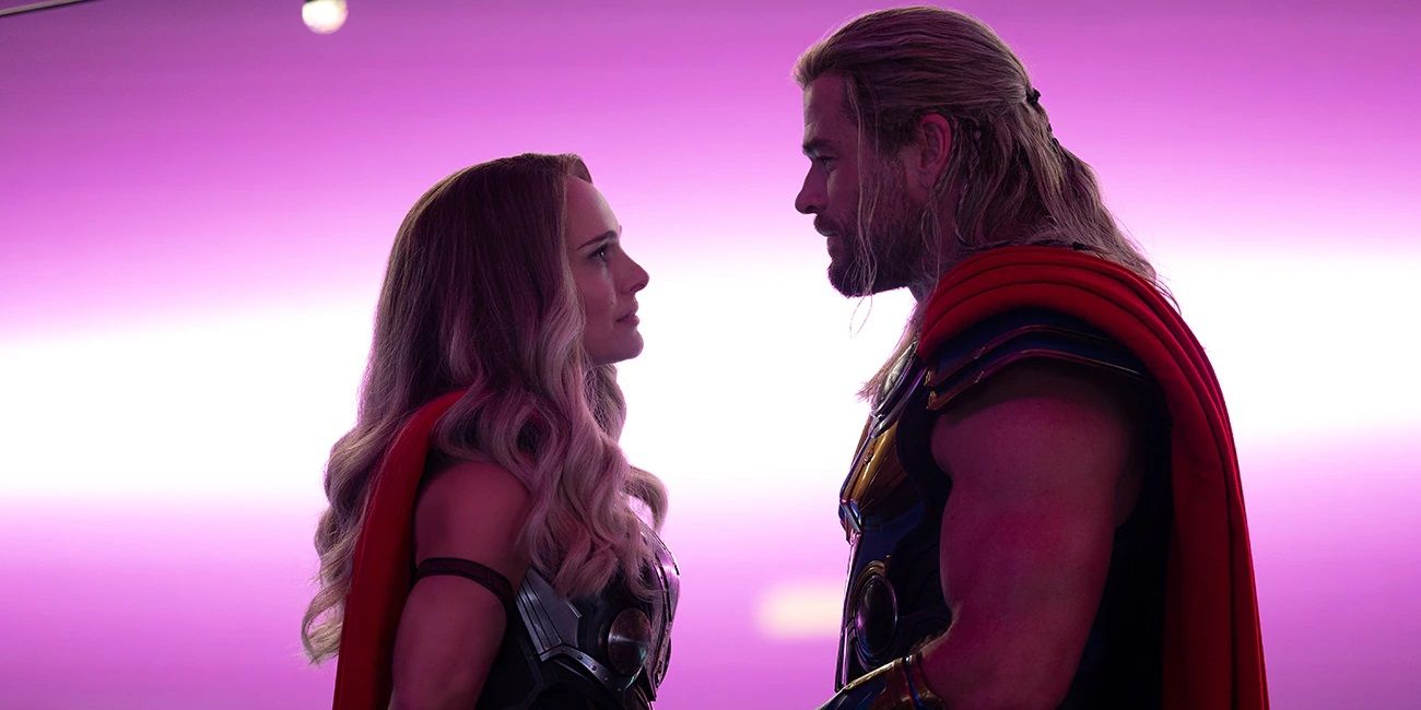 Thor and Jane looking into each other's eyes in Thor Love and Thunder