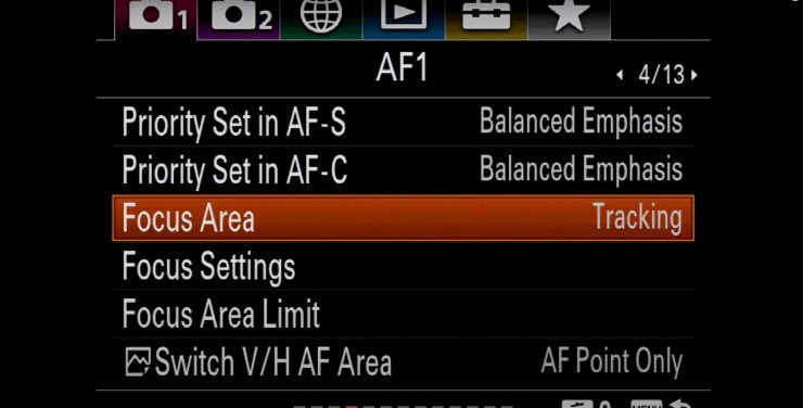 Sony setting focus area tracking