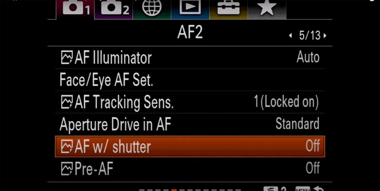 Sony autofocus AF shutter