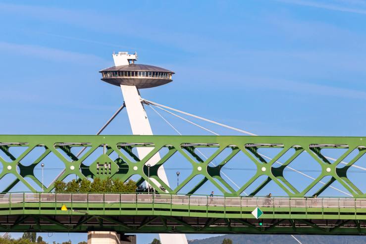 UFO Observation Tower and the Old Bridge in Bratislava
