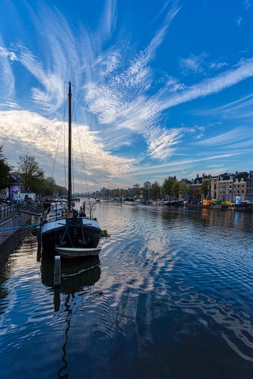 The morning view from our houseboat in Amsterdam